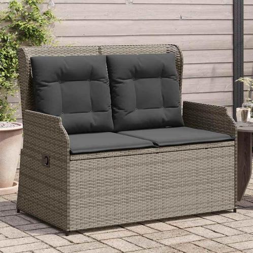 vidaXL Tuinbankje verstelbaar met kussens poly rattan grijs, Tuin en Terras, Tuinsets en Loungesets, Nieuw, Rotan, Verzenden