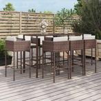 vidaXL 9-delige Tuinbarset met kussens poly rattan bruin, Verzenden, Nieuw, Rotan, 8 zitplaatsen