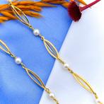 Gouden fantasie ketting met parels | 54 cm (schakelketting), Ophalen of Verzenden, Gebruikt, Overige kleuren, Goud