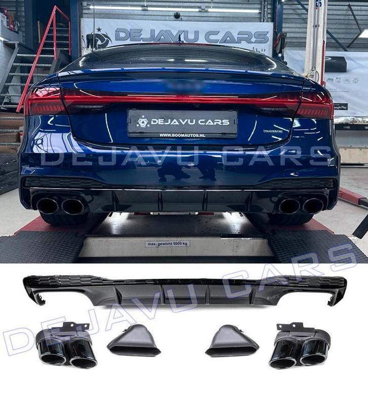 S7 Look Diffuser + Uitlaat tips voor Audi A7 C8 S line, Auto-onderdelen, Carrosserie en Plaatwerk, Achter, Bumper, Nieuw, Audi