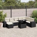 vidaXL 9-delige Loungeset met kussens poly rattan zwart, Tuin en Terras, Verzenden, Nieuw, Rotan, Loungeset