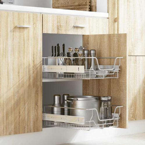 vidaXL Draadmanden uittrekbaar 2 st 45 cm zilverkleurig, Huis en Inrichting, Keuken | Keukenbenodigdheden, Nieuw, Verzenden