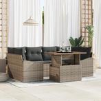 vidaXL 7-delige tuinset met kussens in grijs poly rattan en, Verzenden, Nieuw, Rotan, Tuinset