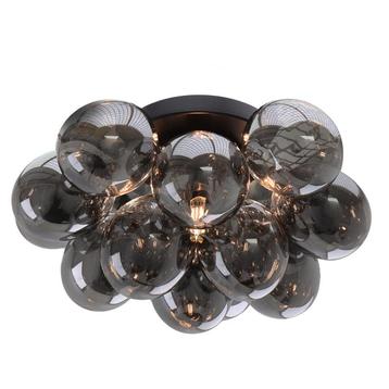 Metalen plafondlamp zwart, Cyril, met 15 glazen bollen