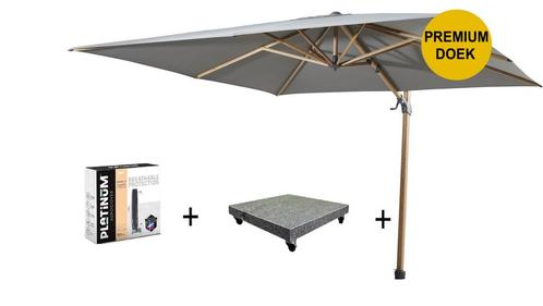 Siesta premium zweefparasol 300x300 cm houtlook charcoal 4, Tuin en Terras, Parasols, Nieuw, Ophalen of Verzenden