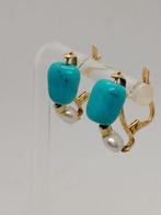 Oorbellen - 18 karaat Geel goud Turquoise - Parel, Sieraden, Tassen en Uiterlijk, Oorbellen, Nieuw