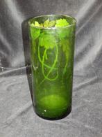 Beautiful Vase with Flowers with relief painting green color