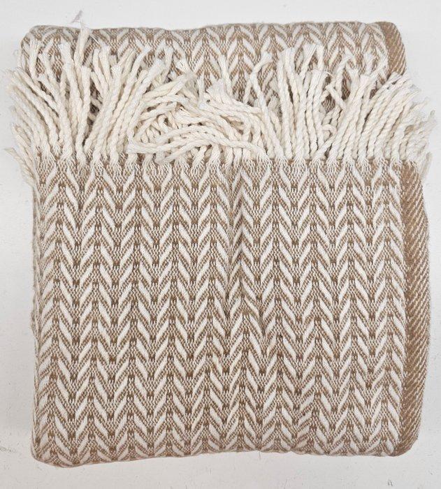 PLAID exclusief in katoen, camel en wit - 200x150cm - deken,, Antiek en Kunst, Curiosa en Brocante