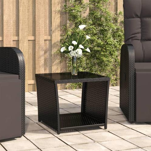 vidaXL Salontafel met glazen blad poly rattan en gehard glas, Tuin en Terras, Tuintafels, Nieuw, Verzenden