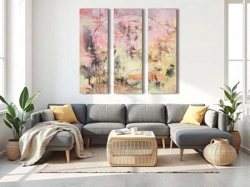 Abstract schilderij in roze, beige, geel en paars – modern k, Huis en Inrichting, Woonaccessoires | Wanddecoraties, Nieuw, Verzenden