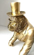 sculptuur, gentleman Gorilla with hat in gold - 26 cm - Hars, Antiek en Kunst