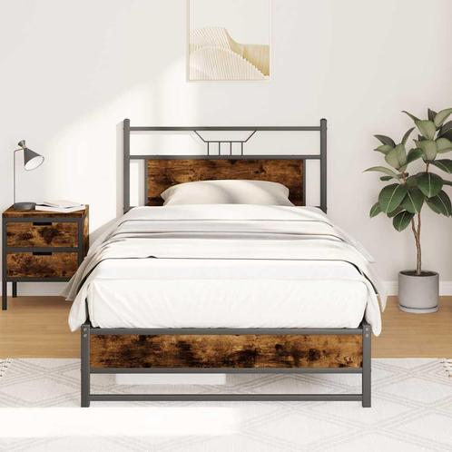 vidaXL Bedframe zonder matras spaanplaat gerookt, Huis en Inrichting, Slaapkamer | Bedden, Bruin, Nieuw, Hout, Eenpersoons, Verzenden