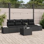 vidaXL 5-delige Tuinbankenset met kussens poly rattan zwart, Verzenden, Nieuw, Rotan