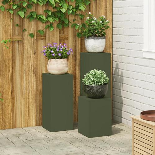 vidaXL Buiten Plantenstandaard 3 stuks Olijfgroen Staal, Tuin en Terras, Overige Tuin en Terras, Nieuw, Verzenden