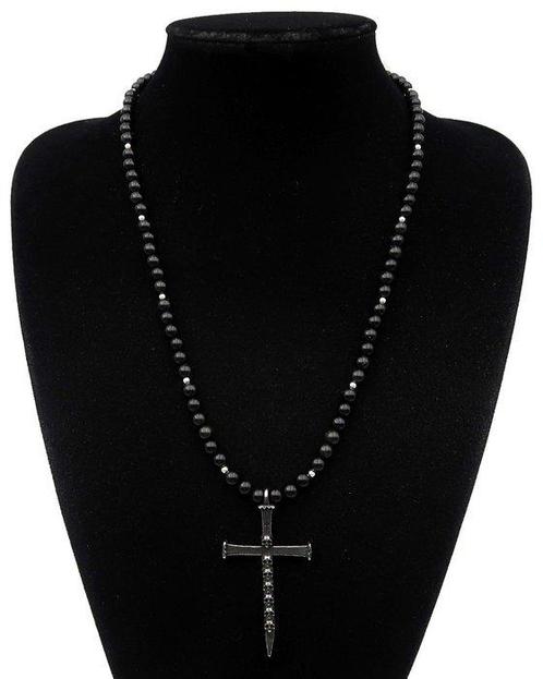Obsidin - Halsketting - Kruis Memento Mori - Spirituele, Antiek en Kunst, Antiek | Boeken en Bijbels