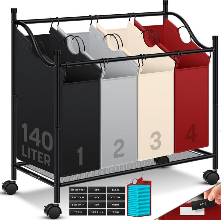KESSER® Wasmand op Wieltjes - 4 Vakken - Wassorteerder, Huis en Inrichting, Overige Huis en Inrichting, Nieuw, Verzenden