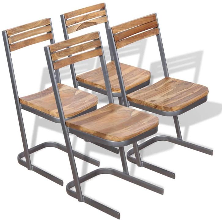vidaXL Eetkamerstoelen 4 stuks massief teakhout, Huis en Inrichting, Stoelen, Bruin, Nieuw, Verzenden