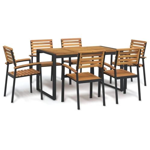 vidaXL 7-delige Tuinset massief acaciahout en metaal, Tuin en Terras, Tuinsets en Loungesets, Tuinset, Nieuw, 6 zitplaatsen, Hardhout