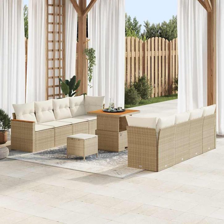 vidaXL Tuin Sofa Set met kussen 11 pcs Beige Poly riet, Tuin en Terras, Tuinsets en Loungesets, Nieuw, Rotan, Verzenden