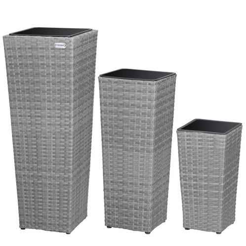 Casaria Bloempotten - 3 stuks - Polyrattan (Plantenbakken), Tuin en Terras, Bloembakken en Plantenbakken, Nieuw, Verzenden