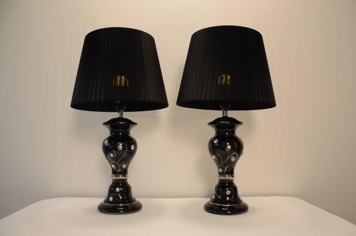 Tafellamp - Keramiek, Zijde - een paar tafellampen, Antiek en Kunst, Antiek | Lampen