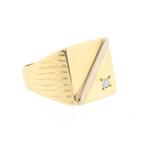 Vintage gouden zegelring met diamant 0,05 ct., Sieraden, Tassen en Uiterlijk, Ringen, Gebruikt, Overige kleuren, 20 of groter