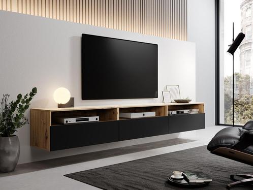 Meubella | TV-Meubel mat Zwart eiken 270cm zwevend, Huis en Inrichting, Kasten | Televisiemeubels, Minder dan 100 cm, 25 tot 50 cm