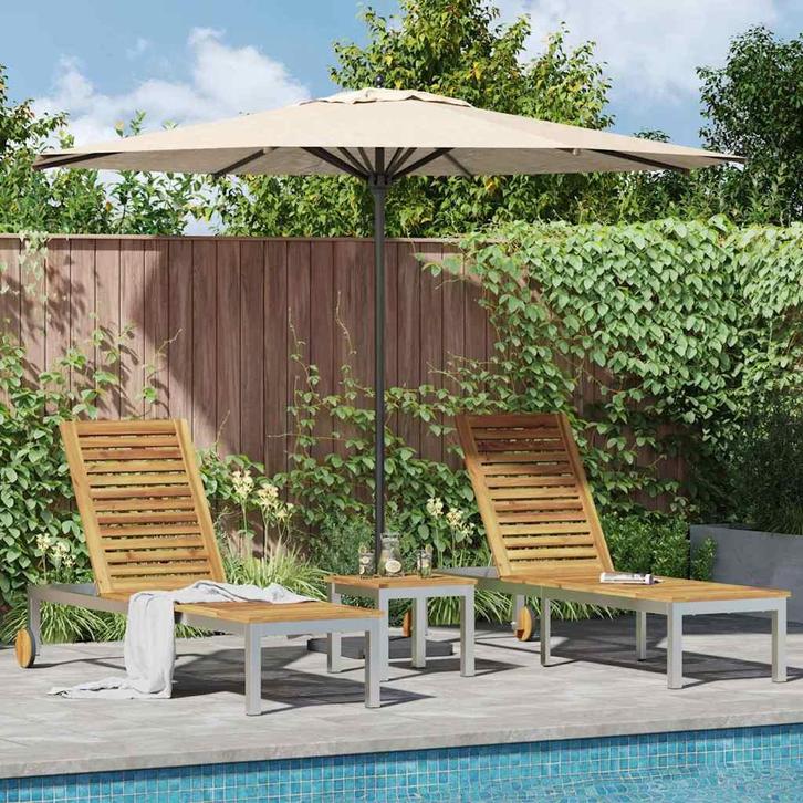 vidaXL Lounger 2-persoon 3 pcs Bruin Massief Acaciahout, Tuin en Terras, Ligbedden, Nieuw, Verzenden