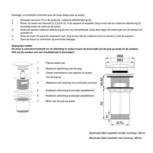 Arcqua Pop-up Waste Wastafel 1 1/4 Universeel Mat Klei, Doe-het-zelf en Verbouw, Sanitair, Ophalen of Verzenden