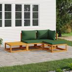 vidaXL 4-delige Loungeset met groene kussens massief hout, Verzenden, Nieuw, Hardhout, Loungeset
