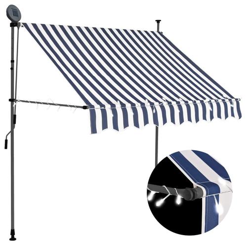 vidaXL Luifel handmatig uitschuifbaar met LED 200 cm blauw, Tuin en Terras, Zonneschermen, Nieuw, Verzenden