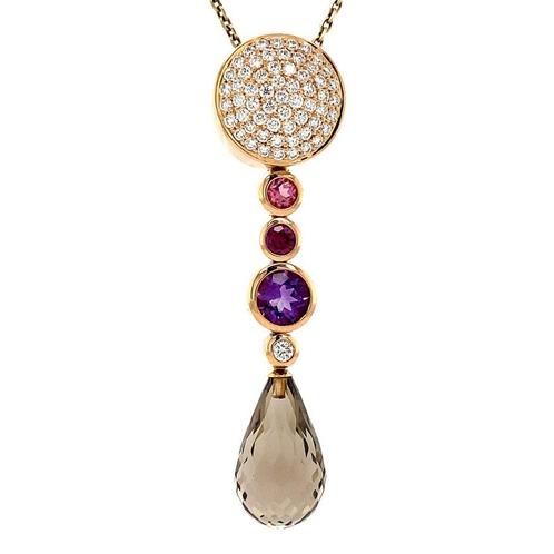 Rosegouden Bigli hanger met diamant en edelsteen 18 krt, Sieraden, Tassen en Uiterlijk, Kettinghangers, Zo goed als nieuw, Goud
