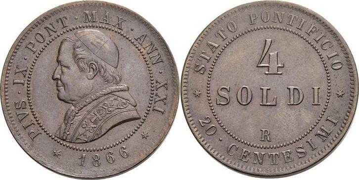 4 Soldi 1866, Italien-kirchenstaat/vatikanstadt Pius Ix 1..., Postzegels en Munten, Munten | Europa | Niet-Euromunten, Verzenden