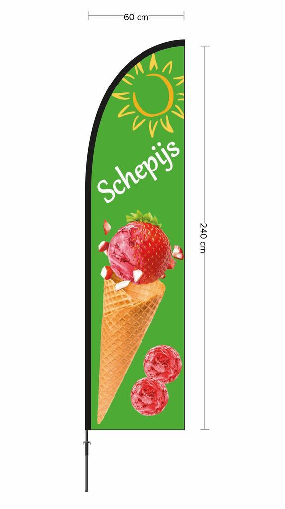 Beachvlag schepijs ontwerp 1 doek 60x240cm, hoogte zonder, Diversen, Vlaggen en Wimpels, Nieuw