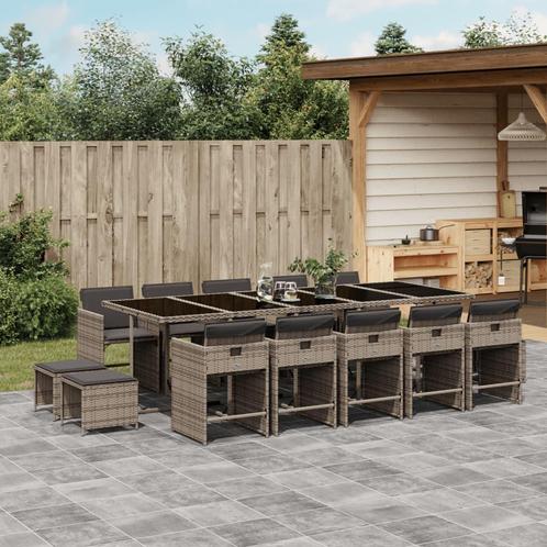 vidaXL 15-delige Tuinset met kussens poly rattan grijs, Tuin en Terras, Tuinsets en Loungesets, Tuinset, Nieuw, 4 zitplaatsen