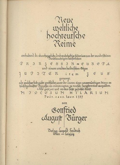 Gottfried August Bürger - Neue weltliche hochteutsche Reime, Antiek en Kunst, Antiek | Boeken en Bijbels