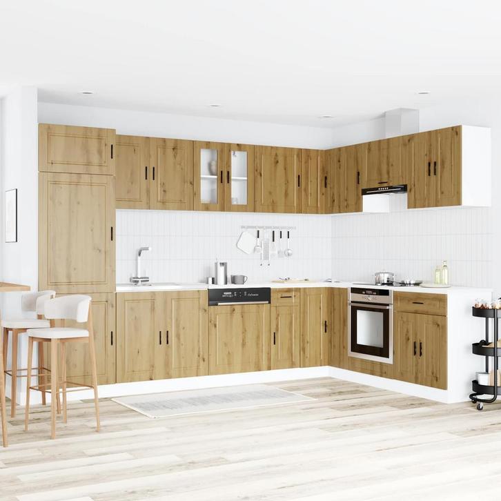 vidaXL Wastafel onderkast met opslag Porto 2 pcs Bruin, Huis en Inrichting, Tafels | Kaptafels, Nieuw, Verzenden