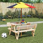 vidaXL Picknicktafel voor 4 kinderen met parasol massief, Verzenden, Nieuw, Hout