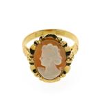 22 Krt. Vintage gouden ring met camee (klassiek, geelgoud), Goud, Met edelsteen, Gebruikt, 17 tot 18