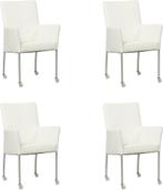 Set van 4 Gebroken witte leren moderne eetkamerstoelen - Tol, Overige kleuren, Nieuw, Leer, Ophalen of Verzenden