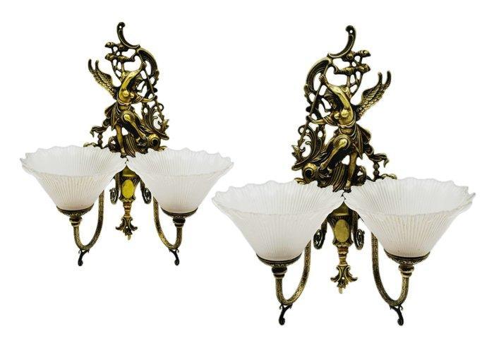 Escuela Francesa - Wandlamp (2) - San Jorge - Glas, Legering, Antiek en Kunst, Curiosa en Brocante