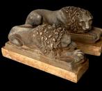 sculptuur, Leoni coppia - 15 cm - Steen, Antiek en Kunst