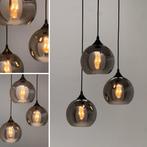 Hanglamp 3-Lichts Bol | Rookglas | Industrieel | Woonkamer, Huis en Inrichting, Lampen | Hanglampen, Verzenden, Nieuw, Glas, 75 cm of meer