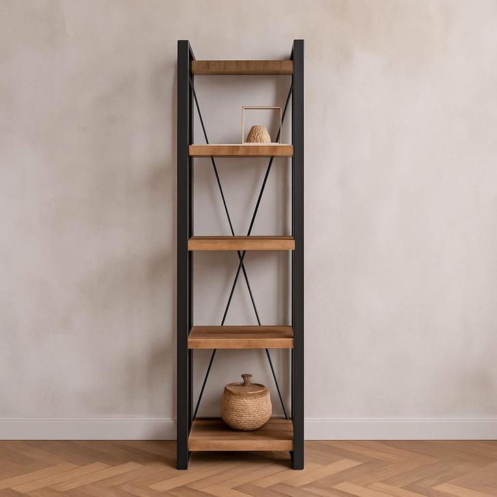 Boekenkast Mangohout Britt 55 cm, Huis en Inrichting, Kasten | Boekenkasten, 25 tot 50 cm, Nieuw, Overige houtsoorten, 200 cm of meer