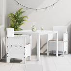 vidaXL 3-delige tuintafel en stoelen met kussens in wit poly, Tuin en Terras, Tuintafels, Verzenden, Nieuw