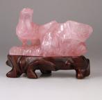 Chinese Carved Quartz Rose Sculpture Statue Oiseau Rince, Antiek en Kunst