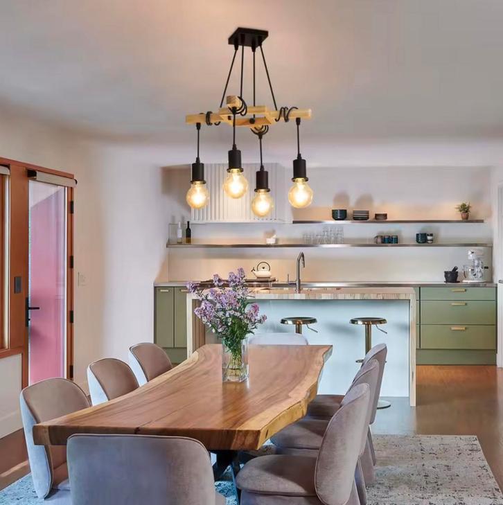 Industriële Hanglamp – Vintage Plafondlamp van Hout E27 fit, Huis en Inrichting, Lampen | Hanglampen, Nieuw, Hout, Metaal, Verzenden