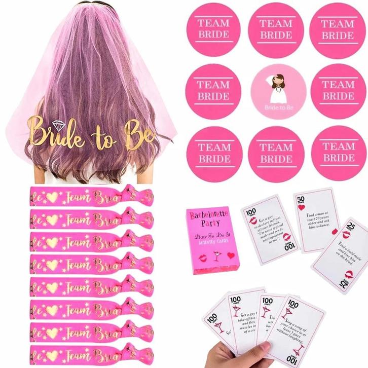 Vrijgezellenfeest set Team Bride 20-delig, Kleding | Dames, Trouwkleding en Trouwaccessoires, Roze, Nieuw, Accessoires, Verzenden