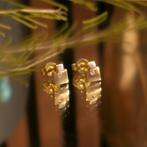 Bicolor gouden oorstekers met zirconia (witgoud, oorbellen), Sieraden, Tassen en Uiterlijk, Oorbellen, Gebruikt, Overige kleuren