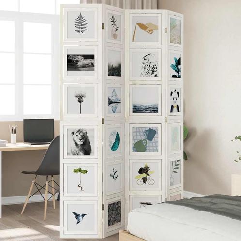 vidaXL Kamerscherm met 4 panelen massief paulowniahout wit, Huis en Inrichting, Woonaccessoires | Kamerschermen, Nieuw, Verzenden